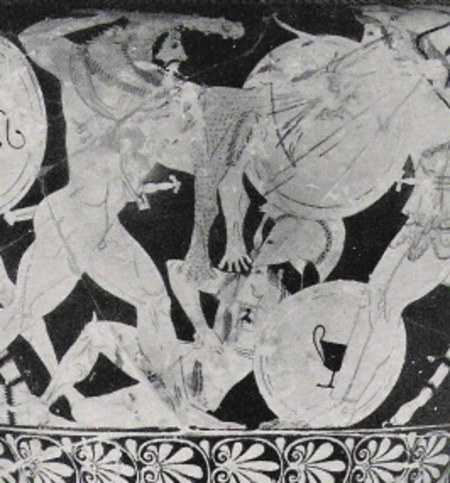 Herakles erschlägt Amazonen, griech. Vasenmalerei
