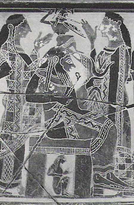 Kopfgeburt - Zeus gebiert Athene aus dem Haupt, griech. Vasenmalerei