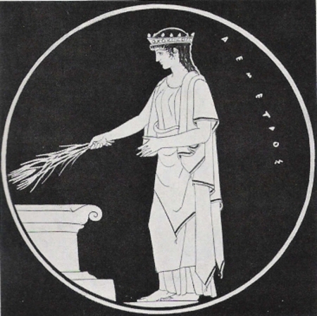 Demeter with ears of grain, Greek vase painting