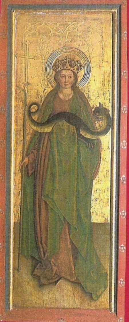 St. Margaretha with her dragon, church of Obersaxen, Switzerland