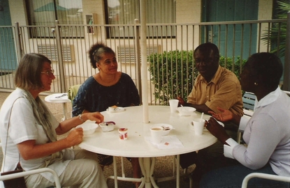 Break with Yvette Abrahams, KhoeSan, Gad Osafo and Wilhemina Donkoh, Akan, from Africa (from left to right) Break with Yvette Abrahams, KhoeSan, Gad Osafo and Wilhemina Donkoh, Akan, from Africa (from left to right)