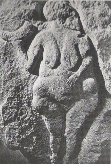 Paleolithic goddess with moon crescent, Laussel, France